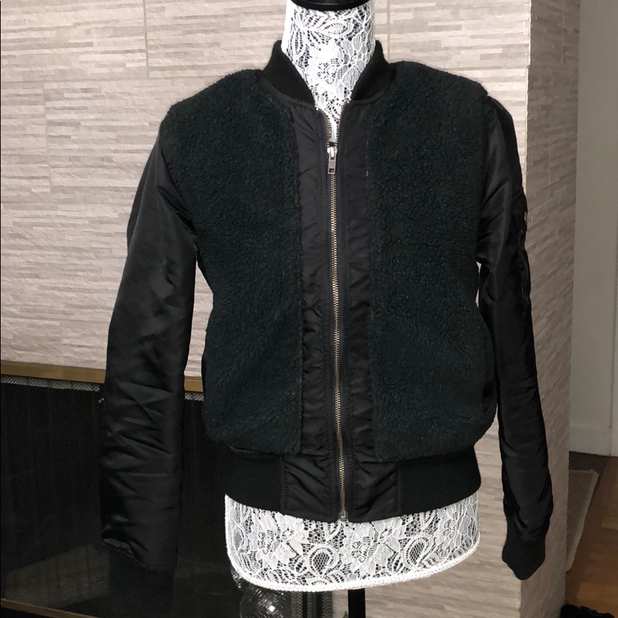 Faux Shearling Aviator Jacket Black Size Xs